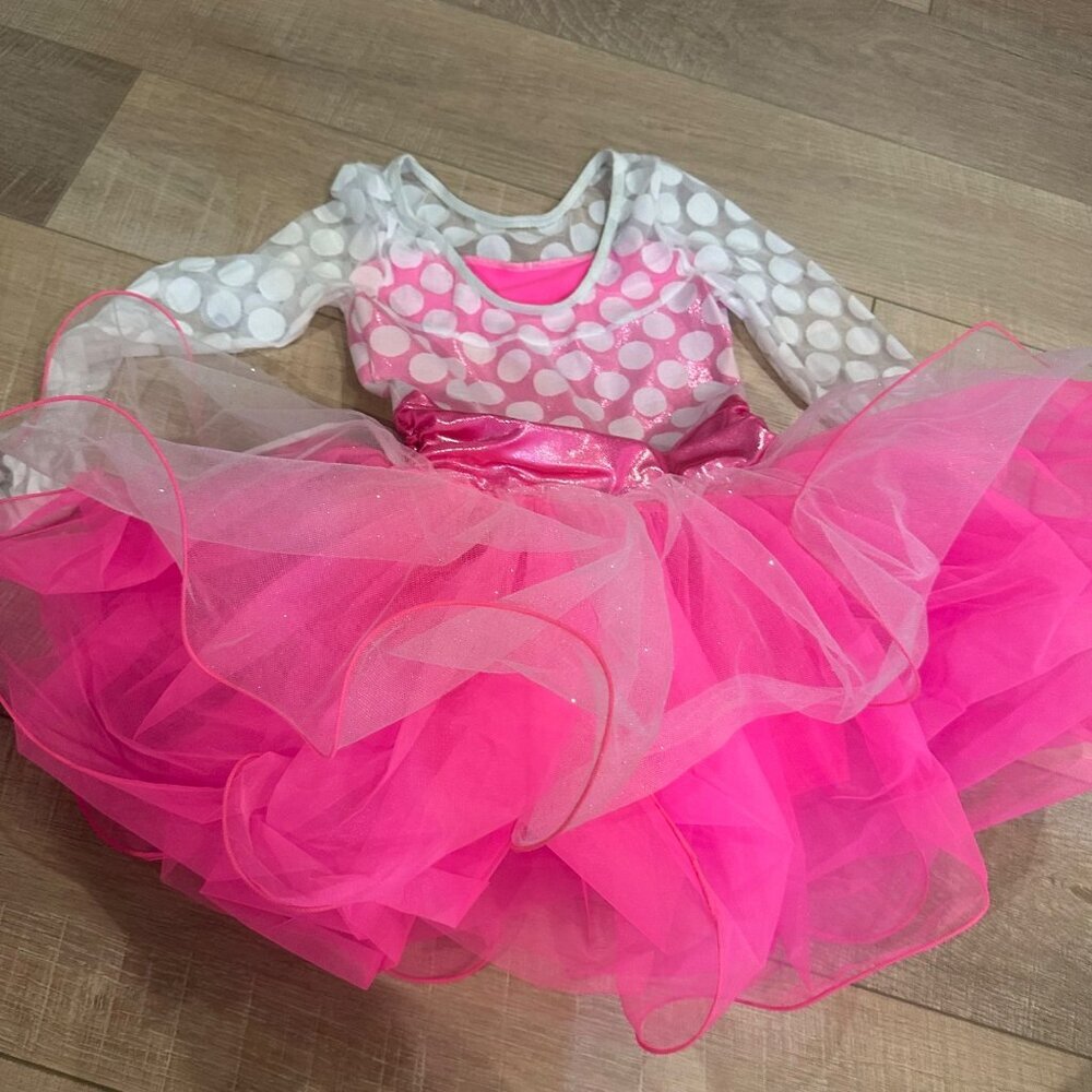 WEISSMAN MEDIUM CHILD PINK AND WHITE COMPETITION DANCE COSTUME TAP JAZZ HIP HOP